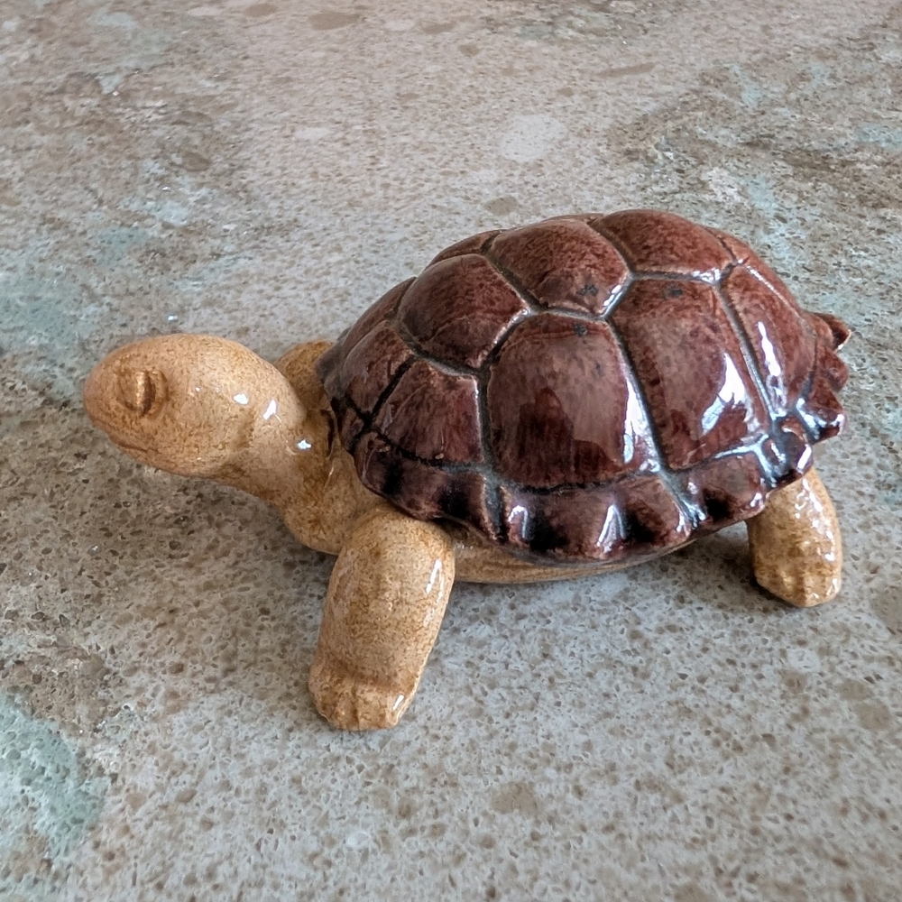 Brown Ceramic Turtle Trinket Box Hand crafted in Medford Oregon U.S.A.
